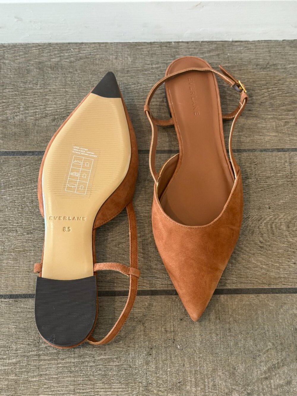 Everlane Suede Pointed Toe Slingback Flat Tan Size 8.5 - Picture 4 of 4